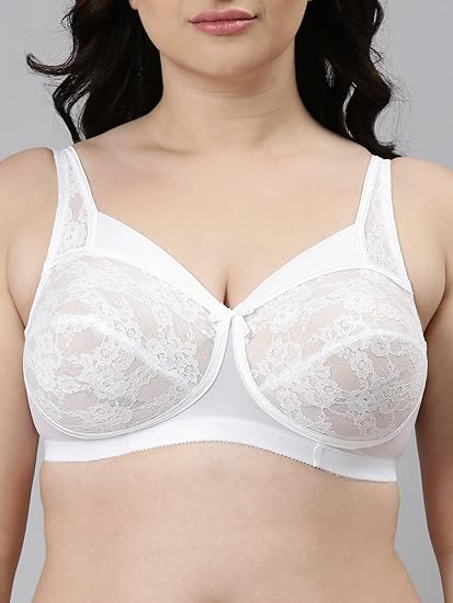 Enamor FB06 Women's Nylon Full Support Classic Lace Lift Bra – Non-Padded, Wirefree, High Coverage